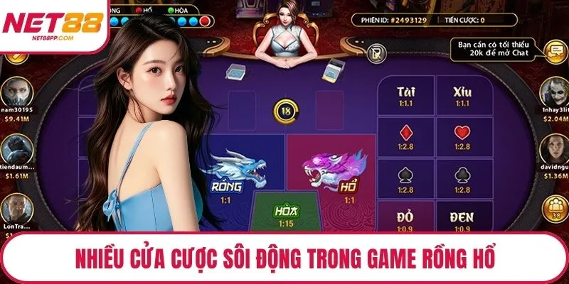 Nhiều cửa cược sôi động trong game rồng hổ